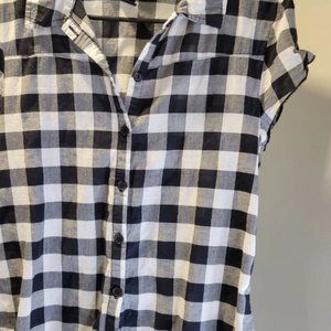 A New Day Brown and White Checkered Blouse with Ruffled Sleeves